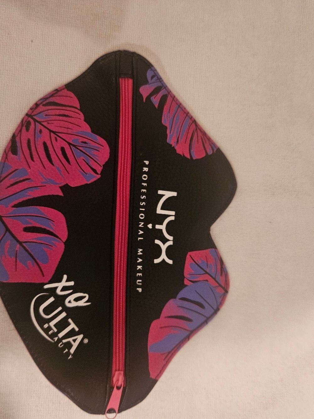 NYX Black Cosmetic Bag with Pink and Purple Leaf Print